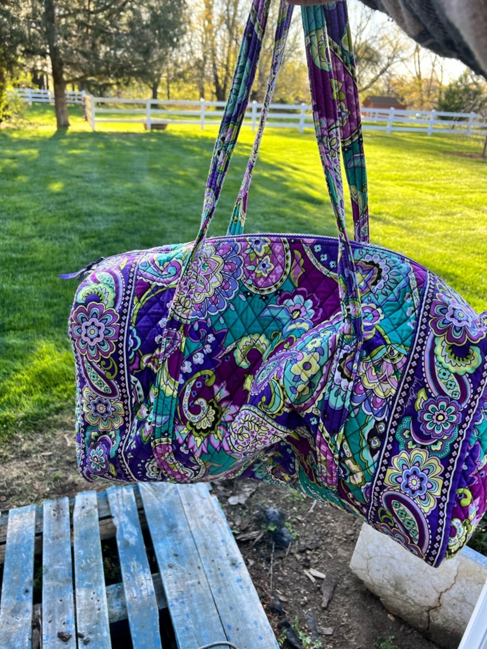 Vera Bradley Quilted Floral Travel Duffle Bag in Purple & Teal